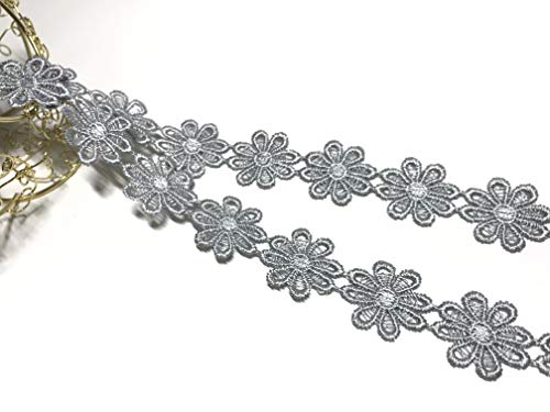 お花のレース 3M 幅2.5cm レース リボン ケミカルレース モチーフ ハンドメイド リメイク 布 生地 ハギレ (グレー)