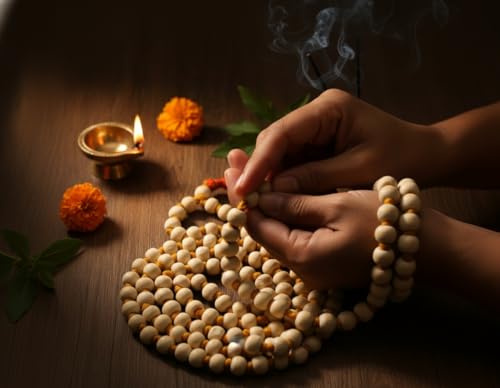 Image of Original Tulsi Japa Mala from Vrindavan Dham | 108+1 Pure Tulsi Wood Beads (22 Inch /7MM Beads) for Meditation & Chanting | ISKCON Style Hindu Spiritual Rosary for Men & Women | Bhakti & Pooja Mala