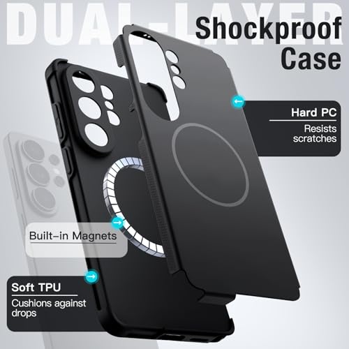 Image of JETech Magnetic Cover Case for Samsung Galaxy S26 Ultra, Compatible with MagSafe, Dual-Layer Heavy Duty Shockproof Phone Cover, Camera Lens Full Protection, Hard PC Back (Black)