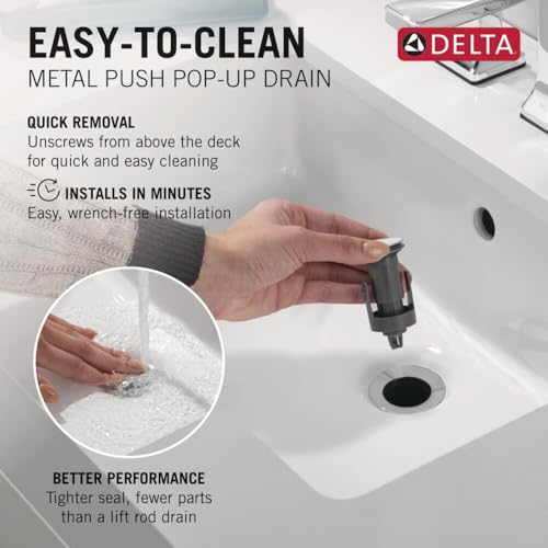 Image of Delta Bonacci Chrome Bathroom Faucet 3 Hole, 8 Inch Widespread Bathroom Sink Faucet for Vanity, Metal Push-Pop Drain Assembly, Lumicoat Chrome 3545-PR-DST