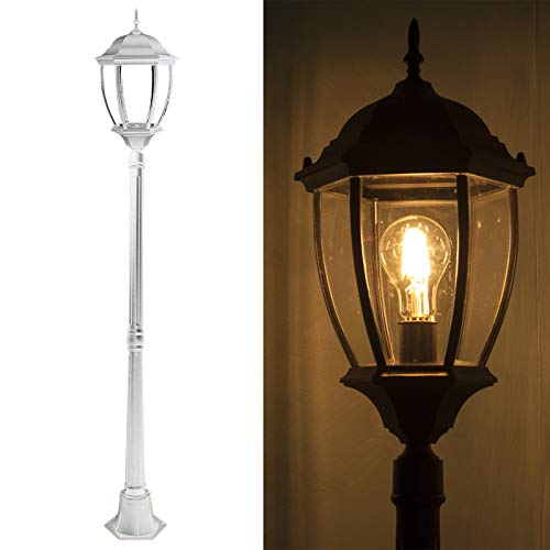Lampadaire vintage jardin lanterne New York 180 cm ampoule filament LED 12 W E27 6000K Blanc