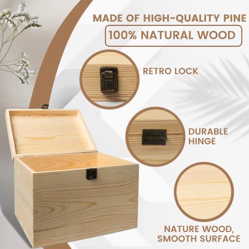 (1-Pack) 10X7X7-Inch Large Unfinished Wooden Box With Hinged Lid & Front Clasp For Diy Art Project Crafts Woodcraft Keepsake - Easy To Stain Paint Wood Burning #TOP2