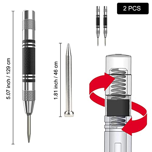 Automatischer Körner Metall,2 Stücke Automatic Hole Punch,Selbstschlagender Körner,Automatik-Körner Marker Scriber Fenster Puncher,Zentrierkörner mit Ersatz-Stanzstempeln für Metall Holz