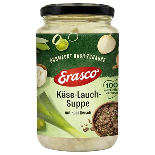 Erasco Käse-Lauch-Suppe mit Hackfleisch im Glas aus 100% natürlichen Zutaten 350ml lecker und herzhaft ohne Konservierungsstoffe schnelle Zubereitung fertige Suppe