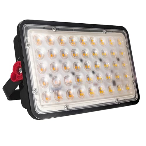 CREATESTAR Focos LED Exterior 100W, 10000LM IP66 Impermeable Proyector LED Exterior, foco exterior de Floodlight, Blanco cálido 3000K, luz de inundación para garaje almacén jardín patio