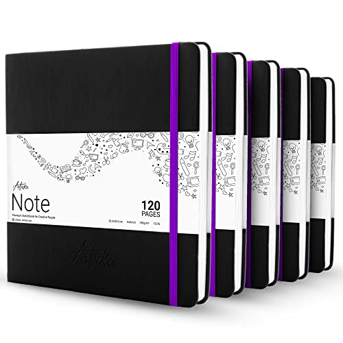 Articka Note Hardcover Sketchbook - Square Hardbound Sketch Journal - 8x8 Inch Art Book – 600 Pages with Elastic Closure – 180GSM Ultra Smooth Paper – Ideal for Pencils, Graphite, Charcoal, Pen 5-Pack