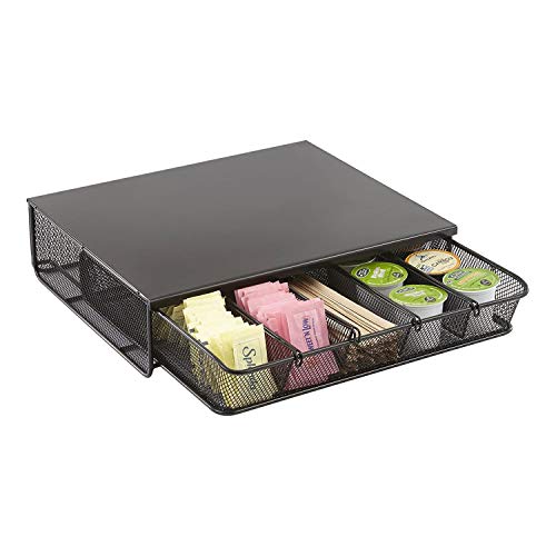Safco Coffee and Sugar Organizer 3274BL Hospitality Tray, Home, Office, & Hotel, 1 Drawer, Black, 12"W x 11"D x 3 ¼"H