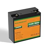 ECO-WORTHY LiFePO4 12V 30Ah mit 25A BMS Schutz und Max. 15000 Zyklen,384Wh Lithiumbatterie 12V 30Ah für Trolling-Motor,Elektrische Rollstühle, Elektromobile,Boot