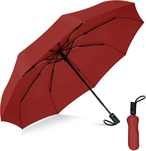 Rain-Mate Compact Travel Umbrella - Pocket Portable Folding Windproof Mini Umbrella - Auto Open and Close Button and 9 Rib Reinforced Canopy (Red)