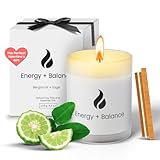 Natur IX Cleansing Scented Candles for Home | Sage & Palo Santo | Natural Non Toxic Soy Candles with Essential Oils | 50 H Long Burning | (Energy + Balance | Bergamot & Sage)