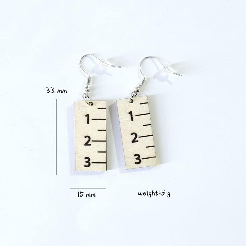 Teacher Stud Earrings Set Colorful Crayon Pencil Ruler Heart Shape Teacher's Gift Rainbow Dangle Earrings Bulk Wooden Jewelry for Women for school first day，back to school student jewelry-4pairs - Image 5