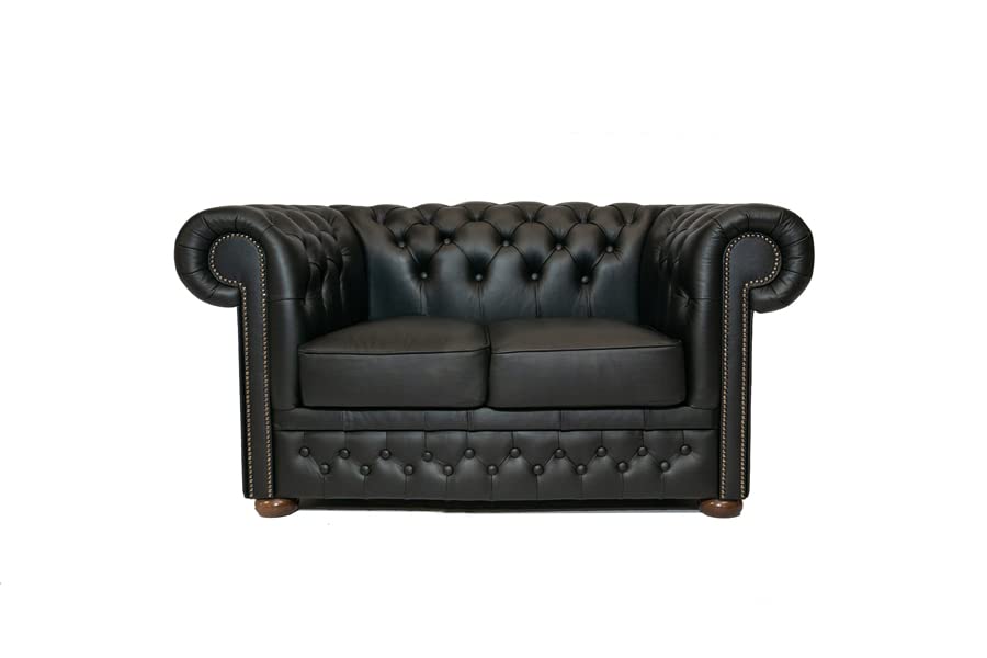 Chesterfield Sofa First Class Leather | 2-seater | 2 to 4 weeks delivery time (Shiny Black)