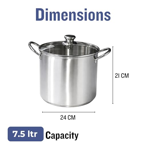 Image of Get Plumm Stainless Steel Stock Pot 7.6 Litre | 32.5x24x21 | Handi /Biryani Pot | Induction Bottom | Cook and Serve Pot | Casserole | Cooking Pot | 100% Toxin Free | Silver