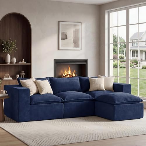 Apicizon L Shaped Sectional Couch Modular Sleeper Sofa with Ottoman No Assembly Required Blue