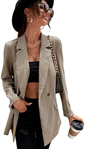 WDIRARA Women's Graphic Print Button Open Front Long Sleeve Blazer Jacket Multi Plaid L