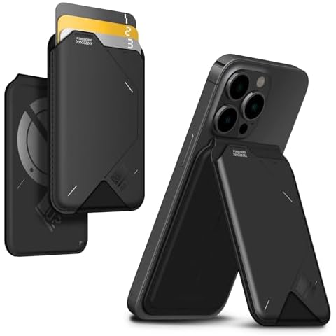 Aulumu G02 V2 Magnetic Wallet &Stand, Compatible with MagSafe, Adjustable Stand, Open ID Window, Magnetic Phone Wallet Stick on for iPhone 16/15/14/13/12 Series Black Cover
