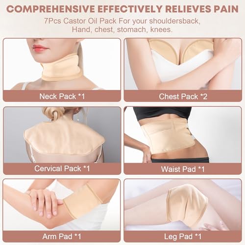 Ftimda 8 Pcs Castor Oil Pack Wrap, Reusable Organic Cotton Castor Oil Pack Kit for Shoulder Neck Waist Chest Arm and Leg Entire Body, Adjustable Elastic Straps, Machine Washable Anti Oil Leak