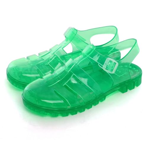 Hee grand Retro Jelly Sandals for Women Summer Beach Shoes T-Strap Slingback Transparent Sandals,Green 9.5