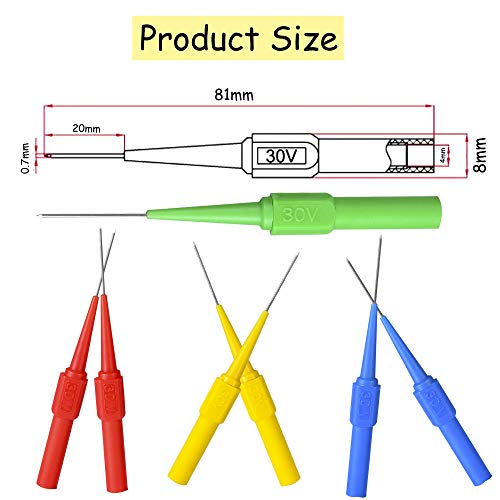 BingSnow Non-destructive Pin Test Probes Pin Insulation Piercing Needle, 15 Pack Probes Pin Set Use for Car Tester (Black, Red, Green, Yellow, Blue - 3/Each Colors)