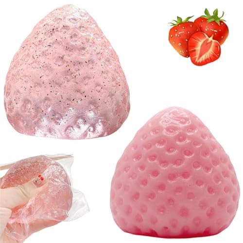 Fufu - Juego de 2 juguetes para prensar fresa XXL Taba Squishy XXL para niños y adultos (transparente y rosa)