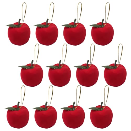 12pcs Red Apple Ornaments for Christmas Tree, Felt Apples Shaped Hanging Ornaments Pendants for Christmas Tree Decorations