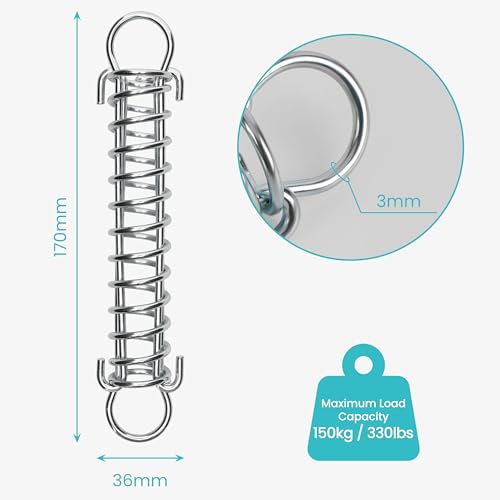 Belle Vous 8er Pack Edelstahl-Zugfedern mit Haken - 170 mm Freie Länge, 3 mm Drahtdurchmesser & Doppelhaken - Mechanisches Zugfedern Sortiment mit Stahlkonstruktion