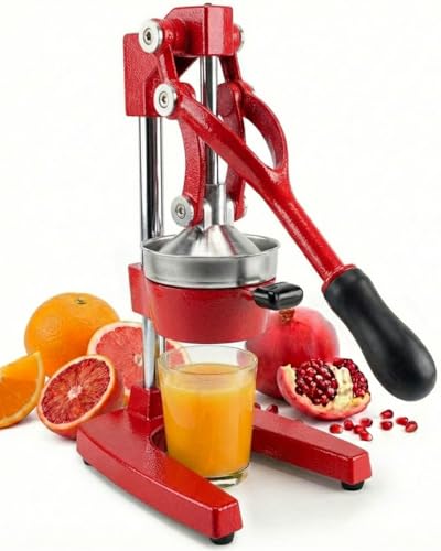 Image of Eurolux Ultra-Premium Cast Iron Juicer | Extra-Large, Heavy Duty, Commercial Grade, Stainless Steel Manual Hand Press Citrus Squeezer For Fresh Orange Juice, Pomegranate, Lemon, and Much More (Red)