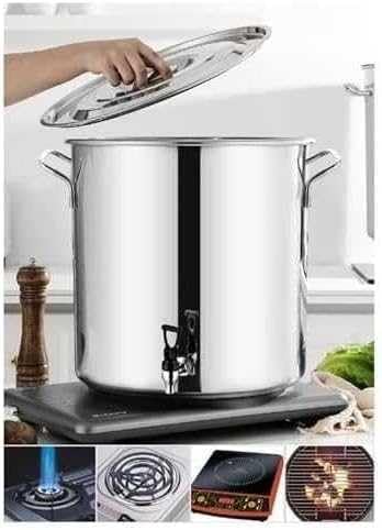 Pentola da brodo con Rubinetto, 56 Litri, in Acciaio Inox, Rotonda, con Manici Soft-Touch e Fondo Composito, Ideale per Cucinare e preparare Bevande - Secchiello per Il Vino Incluso