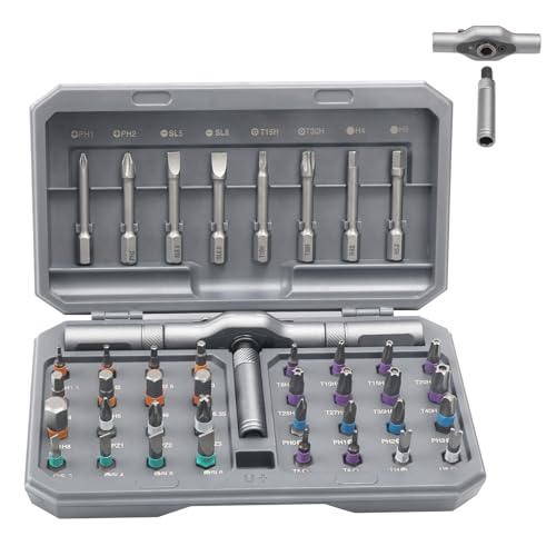 42 in 1 Magnetic Screwdriver Sets, Ratchet Screwdriver Set with Detachable T-Ratchet Handle, Portable Repair Tool Kit for Computer, Eyeglass, Bicycles, Watch, Ring Doorbell, Furniture and DIY