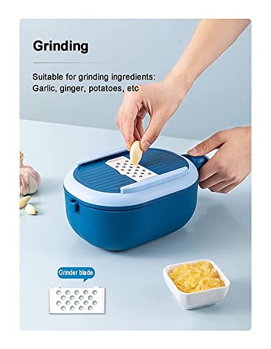Handmatige plantaardige chopper Dicer, voedselhakker multifunctionele mandoline snijder met container en 6 messen, ui Maagkanker Chopper for aardappel tomatenkaas fruit salade-blauw 31x15x15cm (12x6x6 - Image 6