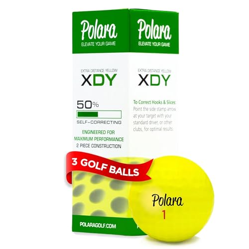 Polara Self-Correcting Golf Balls – 3 Sleeve Extra Distance Golfballs, Soft Feel, Anti-Slice & Hook Correction, Exceeds USGA Limits, Dimple Pattern, High-Performance Golf Balls for Men & Women, Yellow