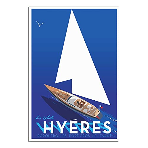 ZHBIN Poster de voyage vintage Hyères Yacht sur toile Art Poster Photo Décoration murale moderne Chambre Famille Bureau Poster Cadeau Peinture Posters Cover