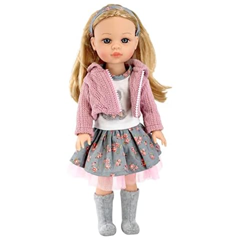 Bibi Doll 15" Fashion Doll American Style Baby Play Doll Movable Vinyl with Long Rotating Styling Hair and Cute Outfit, Toy (Sophia - Pink Cardigan) Cover