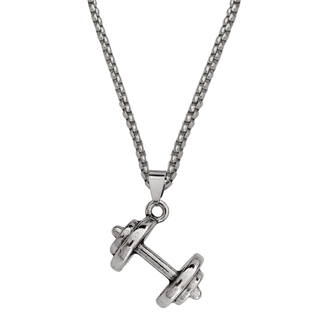 Dumbbell Necklace Muscle Body Build Barbell Boxer Gym Jewellery Pendant Fitness Silver Stainless Steel Pendant Necklace Chain for Men and Women-image-15