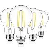 ASOMST Dimmable A19 LED Filament Bulb 60W Equivalent, 6W Vintage Edison Light Bulbs 5000K Daylight White 850 LM, Clear Glass, E26 Base, 4 Pack