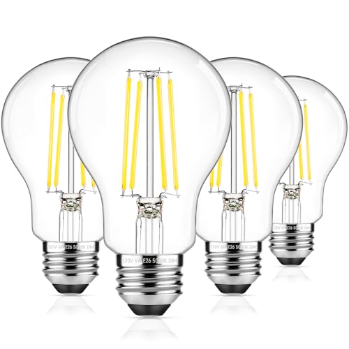 ASOMST Dimmable A19 LED Filament Bulb 60W Equivalent 6W Vintage Edison Light Bulbs 5000K Daylight White 850 LM Clear Glass E26 Base 4 Pack