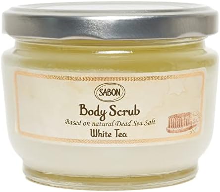 Sabon Body Scrub — White Tea | Exfoliating Dead Sea Salt Body Scrub | Fig, Lemon, Jasmine | For All Skin Types | 11.3 Oz