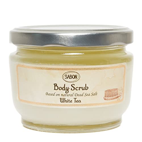 Sabon Body Scrub — White Tea | Exfoliating Dead Sea Salt Body Scrub | Fig, Lemon, Jasmine | For All Skin Types | 11.3 Oz #TOP23