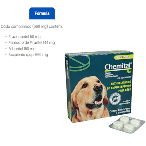 Chemital Plus Com 4 Comprimidos Chemitec Vermífugo Para Cães Kit Com 2 Cx