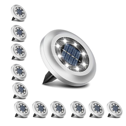Torchtree 2023 Upgraded Solar Outdoor Garden Lights, Ground Disk Decking Solar Powered for Lawn Pathway Yard Landscape Walkway (12 Pack Bright White)