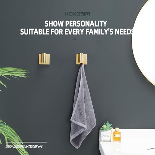 Image of KOKOSIRI Robe Hooks Bathroom Towel Coat Hook for Bath Kitchen Wall 2 Pack Brushed Gold Stainless Steel B1013BG-P2