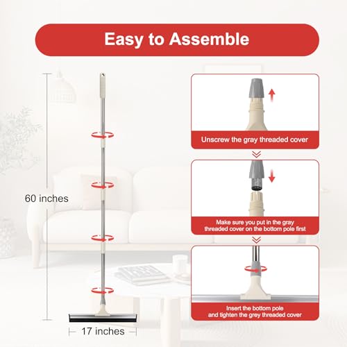 Tiumso Floor Squeegee Broom, 60\'\' Long Handle Squeegee for Floor, Heavy Duty Rubber Squeegee, Floor Squeegee Scrubber for Shower, Bathroom, Kitchen, Pool, Concrete and Tiles