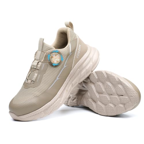 FOGOIN Zapatos de seguridad para hombre y mujer, S3, ligeros, con puntera de acero, Explorer 3.0, deportivas, cómodas y transpirables, cierre de botón giratorio, A267 Khaki, 41 EU