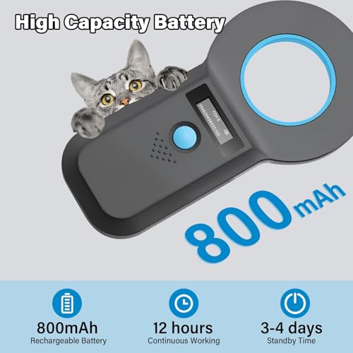 Haustier Mikrochipscann, Wiederaufladbarer USB Tierchip Lesegerät Chipleser Hunde Chip Scanner Katze ISO11784/(85) FDX-B/EMID Mikrochip Lesegerät für Hunde/Katze (Blue)