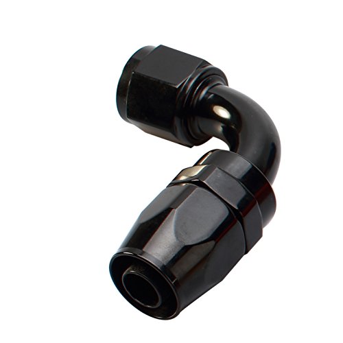Aluminum Oil Fuel Line Fitting 90 Degree Elbow -16 AN Female to -16 AN Swivel Seal Hose End, AN16 1-5 16-12 Thread Reusable Equal Tubing Adaptor, Black Anodized