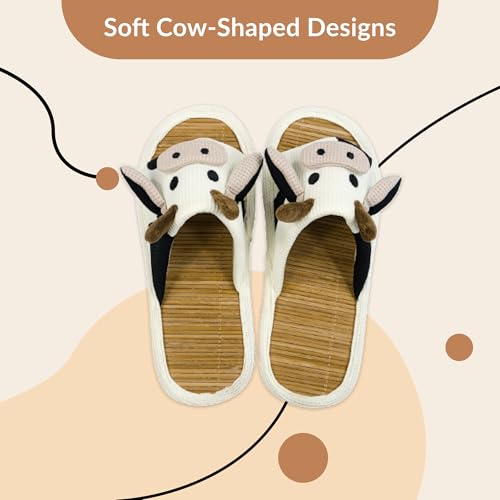 zenley - Cow Bamboo Slippers with Non-Slip Sole Women and Men Indoor, Organic Soft Cotton Cartoon Animal Slippers4