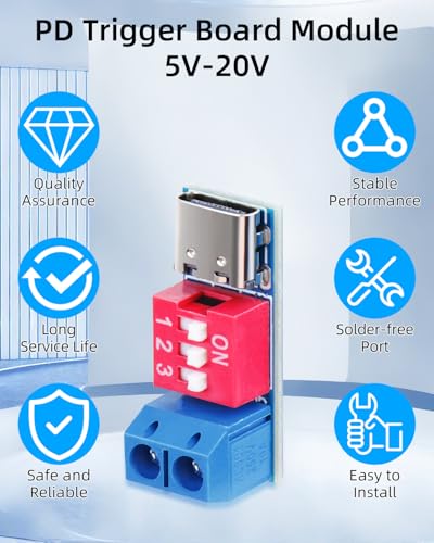 GELRHONR USB C PD Trigger Board Modul, PD/QC Decoy Board Schnellladung, Typ C auf 5 V/9 V/12 V/15 V/20 V mit Einstellbarer Spannung, für elektronische Tests, DIY (4er-Pack)