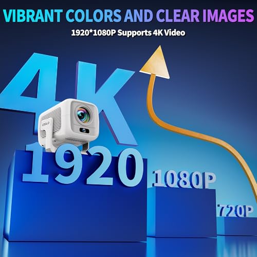 Image of [Auto Focus & 2026 Upgraded] Mini Projector 1080P FHD Support 4K Portable Projector with WiFi6 and Bluetooth5.4 Built-in App 180 Adjustable Auto Keystone, Compatible with HDMI /Laptop /USB, White