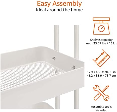 Amazon Basics 3-Tier Rolling Utility or Kitchen Cart - White