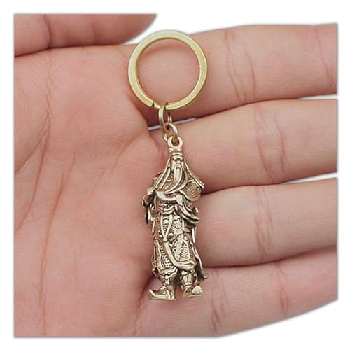 Vintage Brass Mini Guan Gong Wu Wealth God Statue Statue Keychain Pendant Amulet